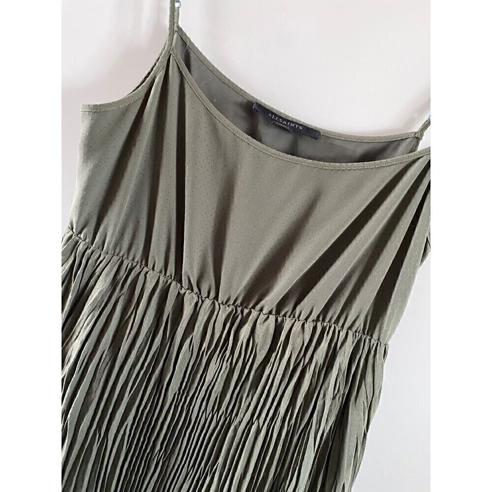 Allsaints Laze Dress Small 2 Piece Sweater Midi Slip Dress Utility Green Lined - Picture 4 of 15